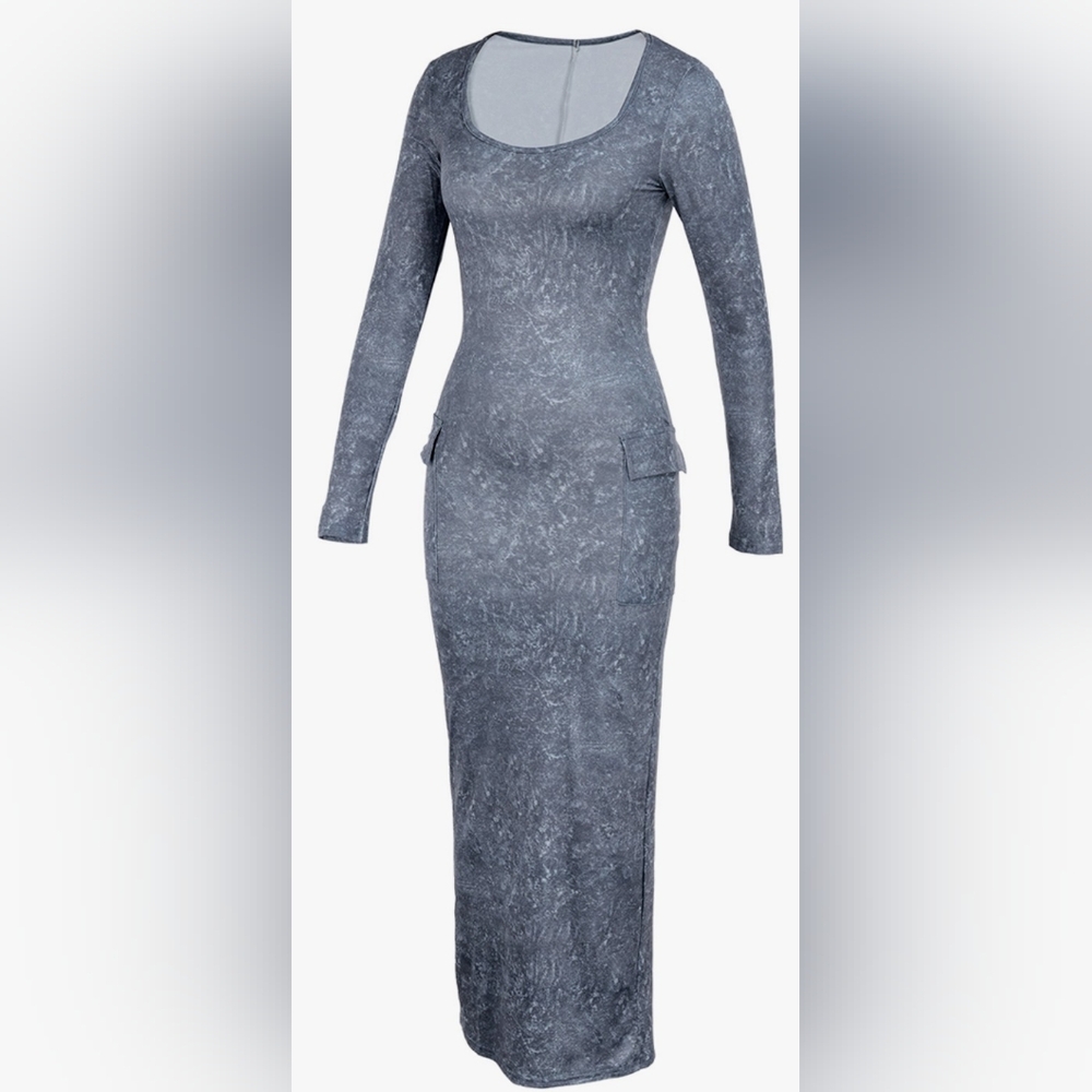 Source Unknown Sz S Long Sleeve Gray Maxi Dress